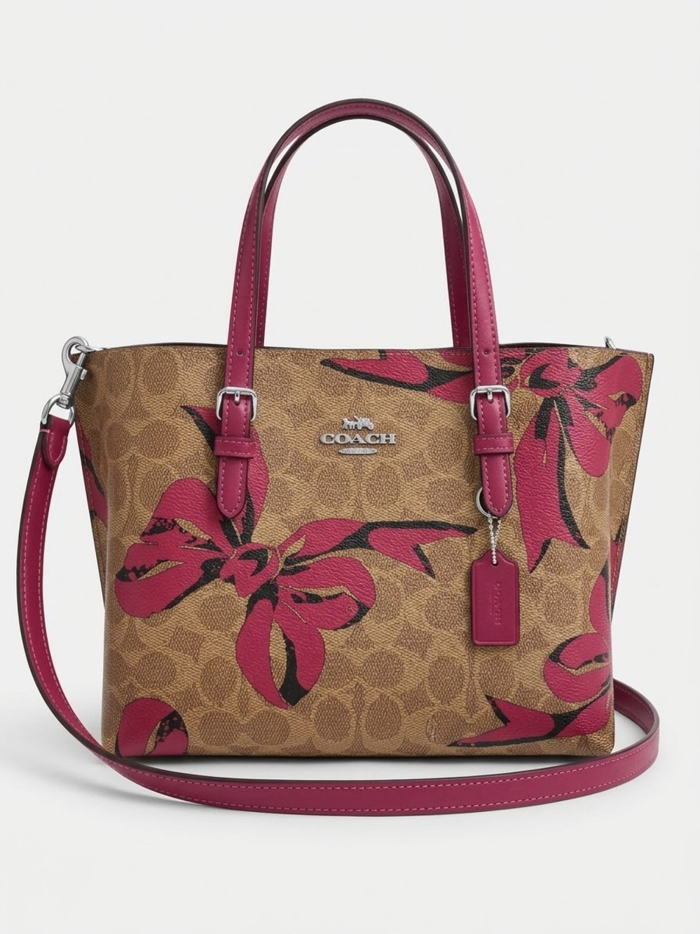 Coach Mollie Tote Bag 25 Signature Canvas Pink Bow 2024 #CZ767 MSRP $398 EUC
